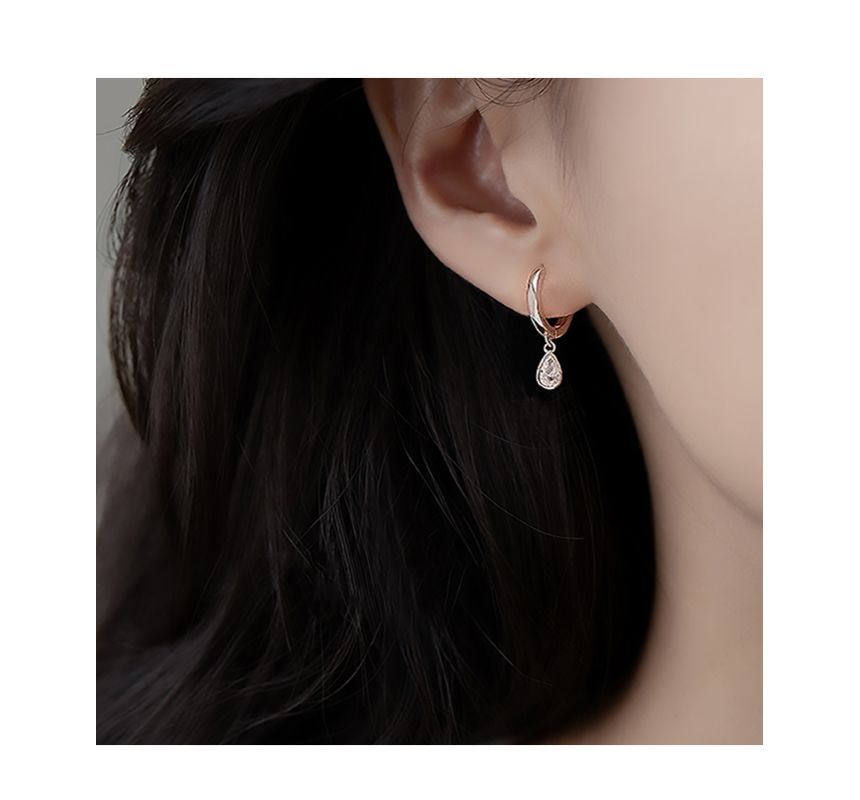 Droplet Earring Dangle Rhinestone Silver Sterling