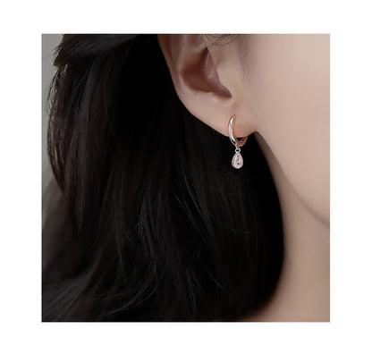 Droplet Earring Dangle Rhinestone Silver Sterling