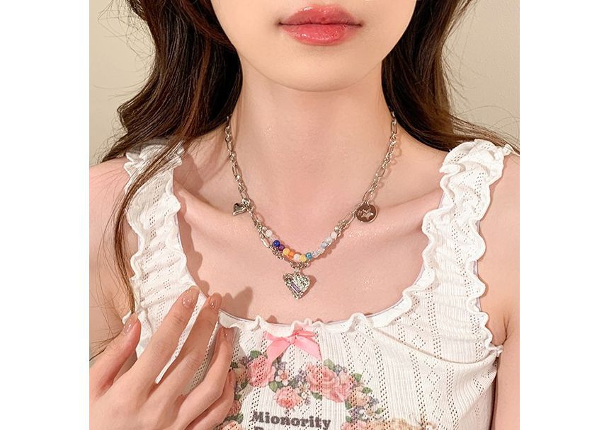 Bead Choker Pendant Heart Silver Sterling