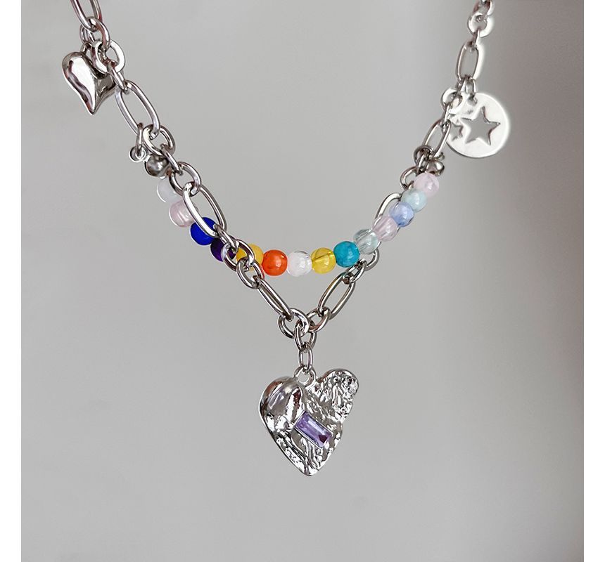 Bead Choker Pendant Heart Silver Sterling
