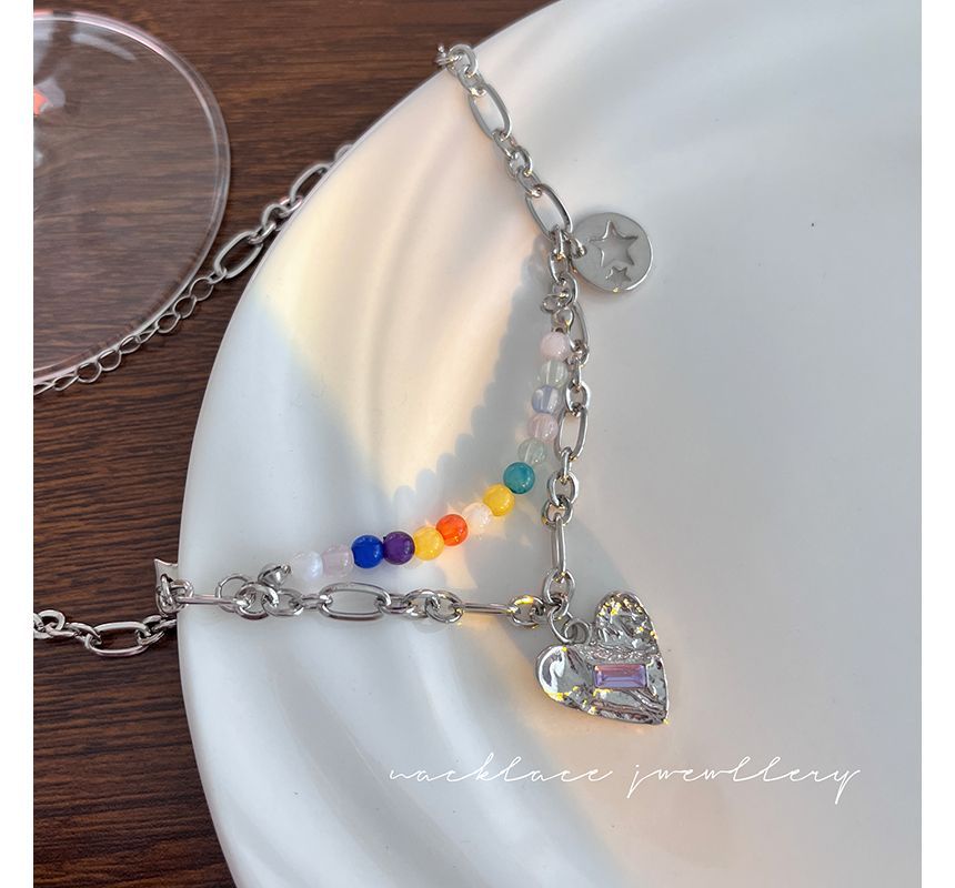 Bead Choker Pendant Heart Silver Sterling