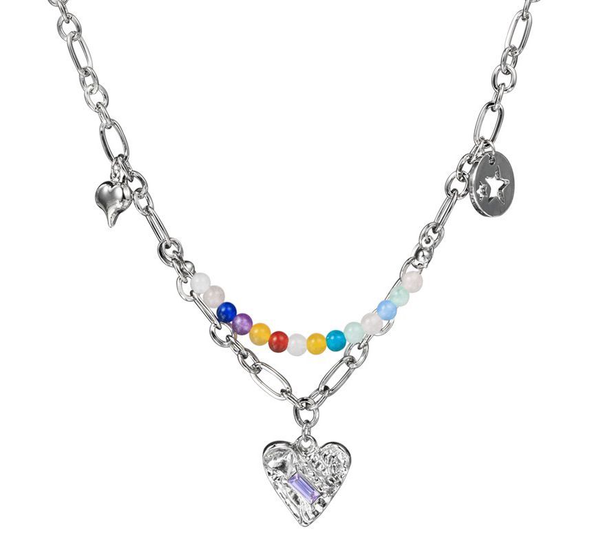 Bead Choker Pendant Heart Silver Sterling