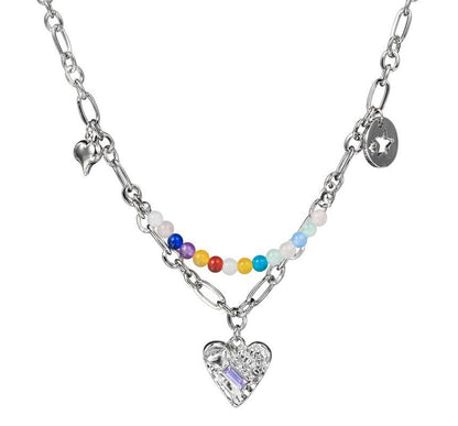 Bead Choker Pendant Heart Silver Sterling