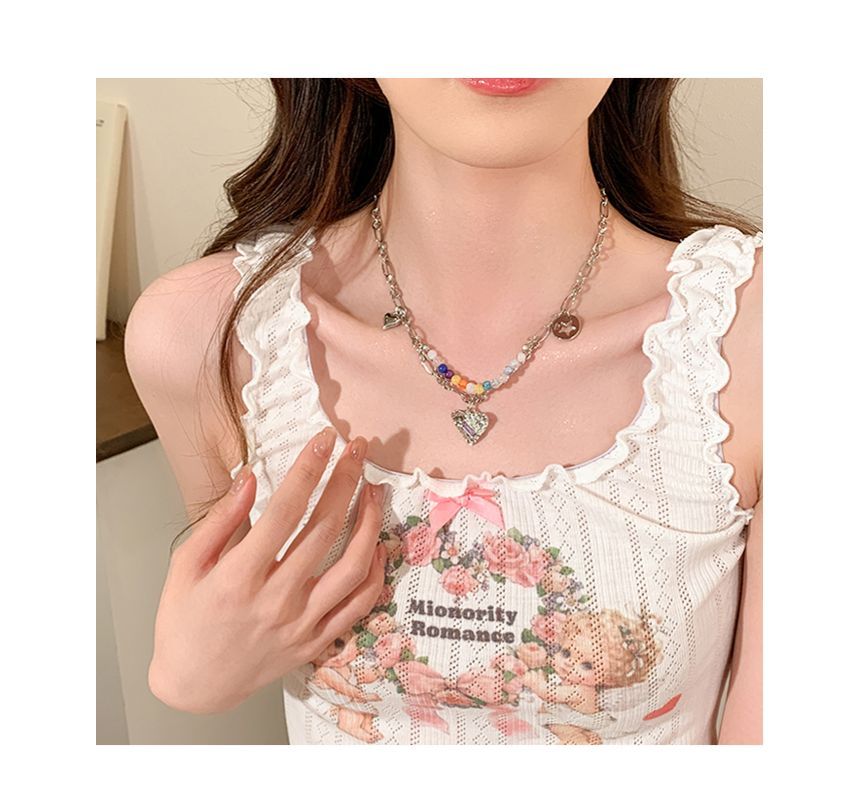 Bead Choker Pendant Heart Silver Sterling