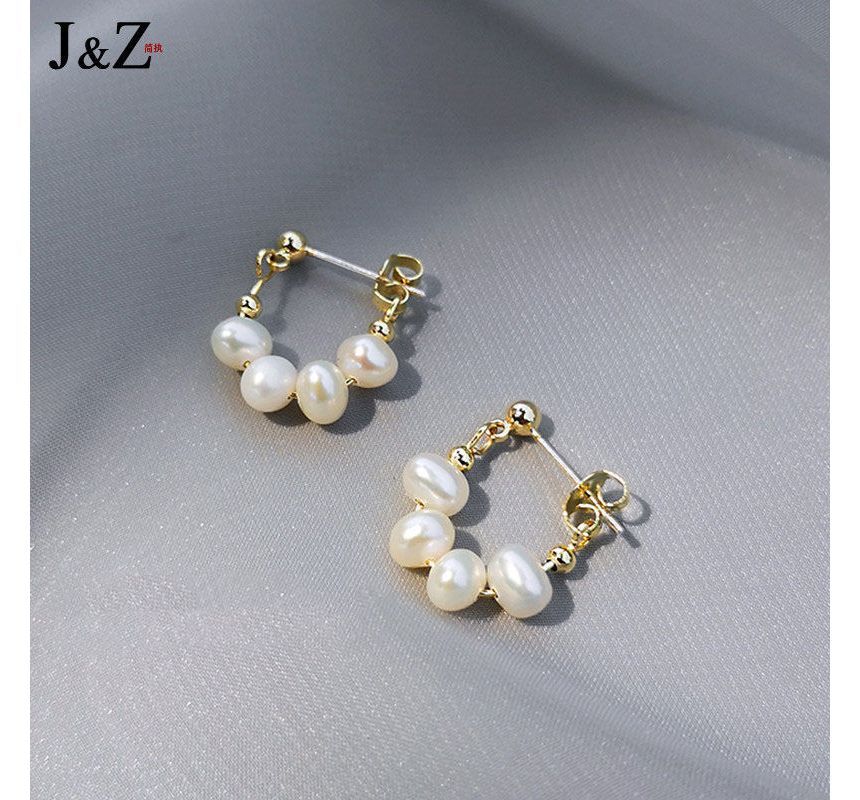Chain Hoop Faux Earring Pearl Alloy