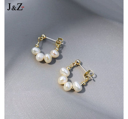 Chain Hoop Faux Earring Pearl Alloy