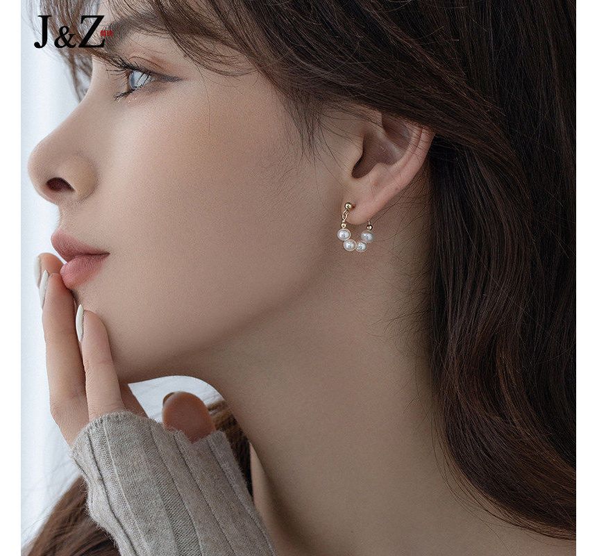 Chain Hoop Faux Earring Pearl Alloy