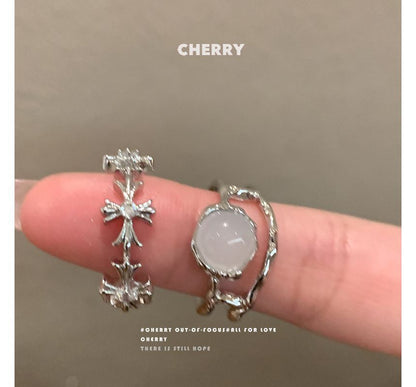 Cross Set Moonstone Open Faux / Ring