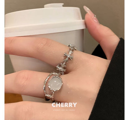 Cross Set Moonstone Open Faux / Ring