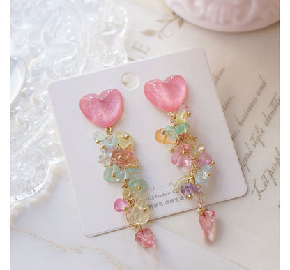 Dangle Earring Heart Acrylic Floral