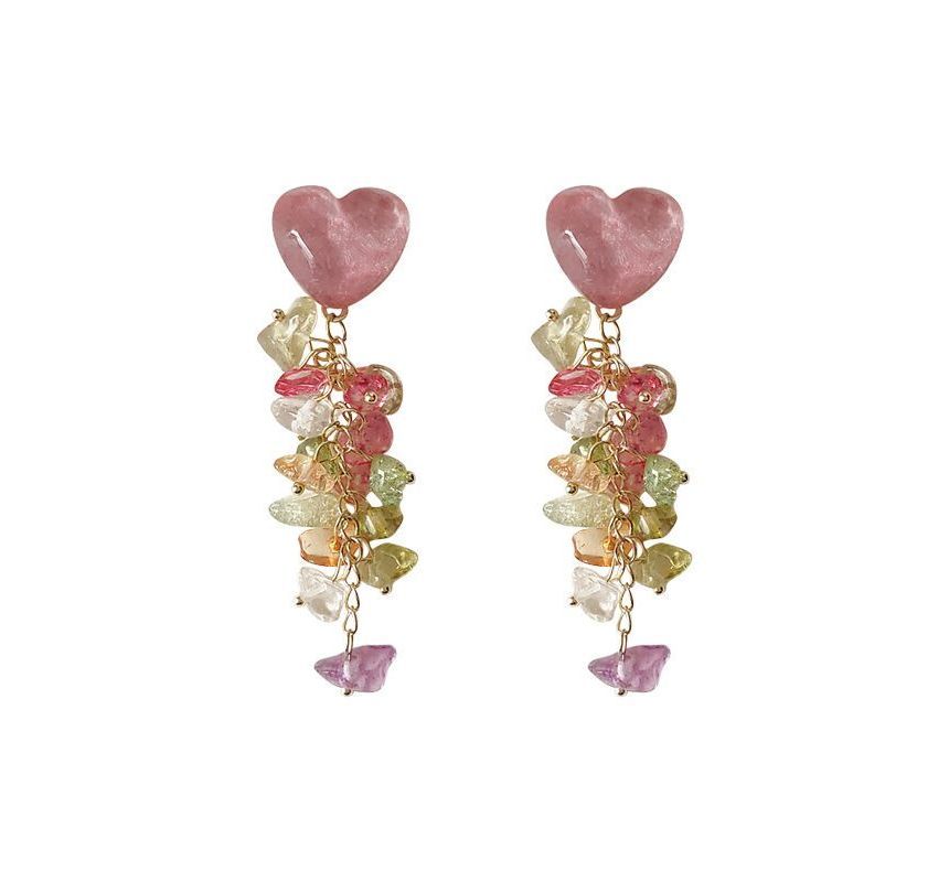 Dangle Earring Heart Acrylic Floral