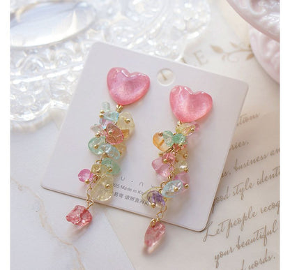 Dangle Earring Heart Acrylic Floral