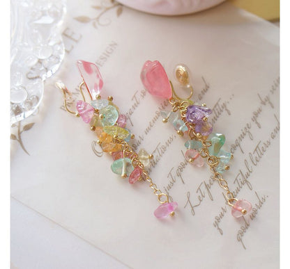 Dangle Earring Heart Acrylic Floral