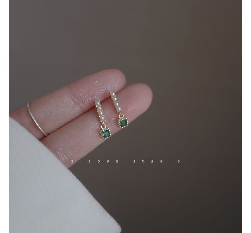 Rhinestone Pearl Alloy Square Drop Faux Earring