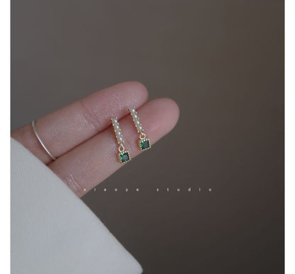 Rhinestone Pearl Alloy Square Drop Faux Earring