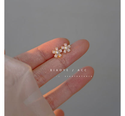 Faux Earring Stud Alloy Pearl Floral