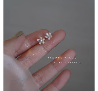 Faux Earring Stud Alloy Pearl Floral
