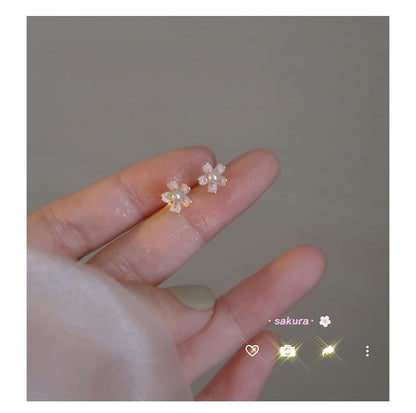 Faux Earring Stud Alloy Pearl Floral
