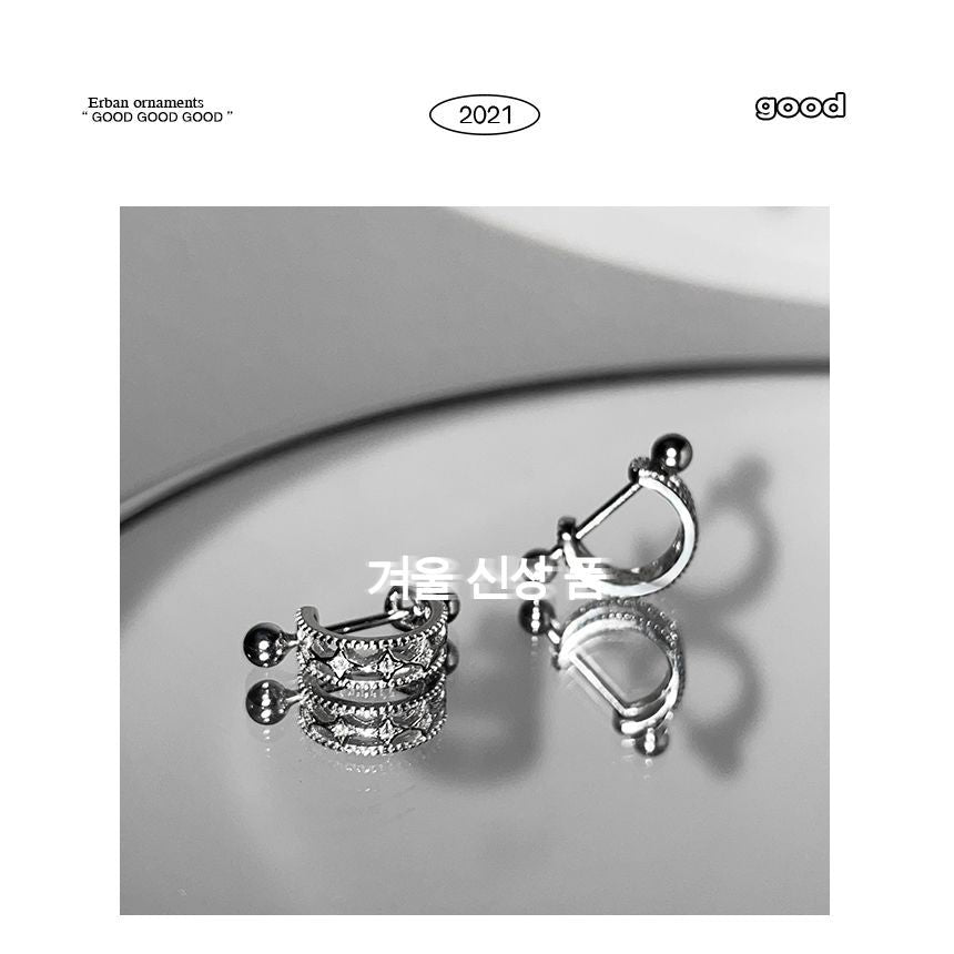 Earring Cutout Huggie Silver Barbell Sterling