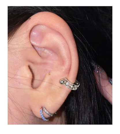 Earring Cutout Huggie Silver Barbell Sterling