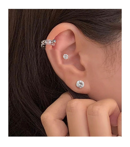 Earring Cutout Huggie Silver Barbell Sterling