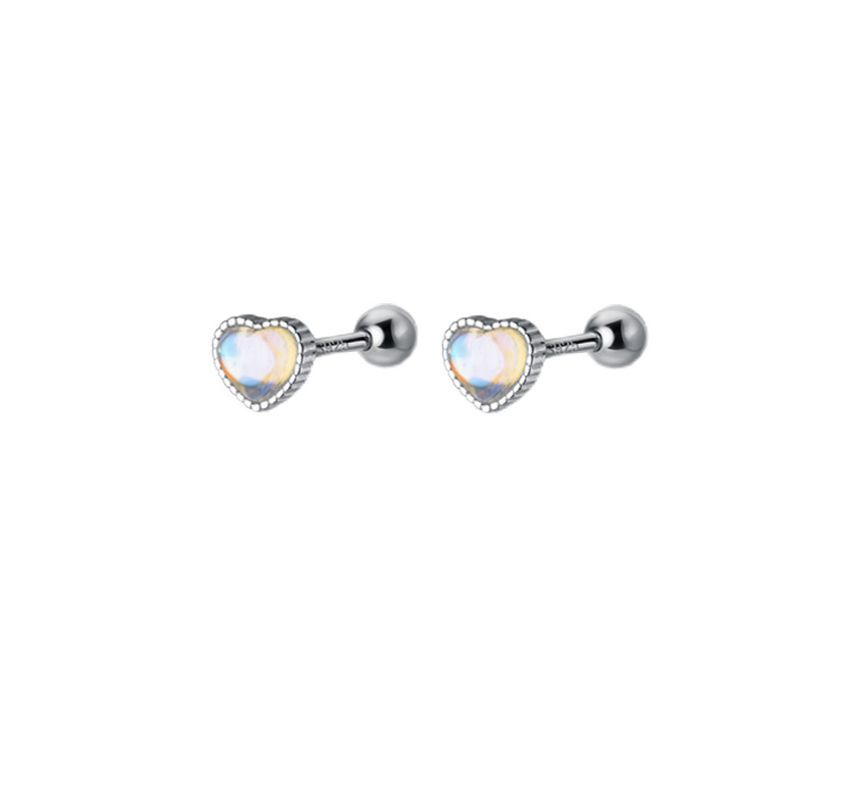 Moonstone Heart Sterling Barbell Silver Earring