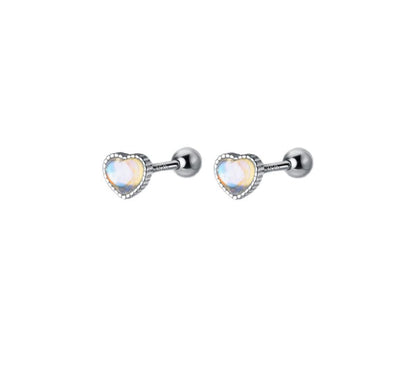 Moonstone Heart Sterling Barbell Silver Earring