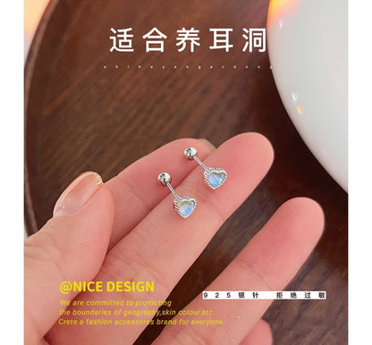 Moonstone Heart Sterling Barbell Silver Earring