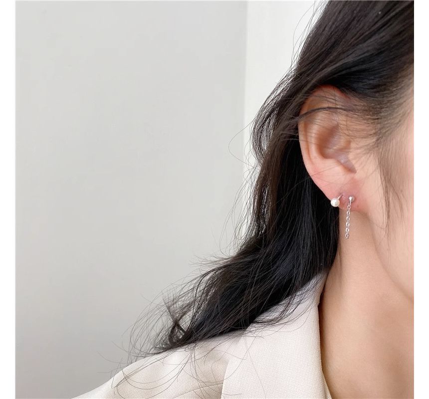 Silver Sterling Faux Huggie Pearl Earring