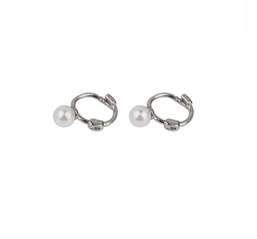 Silver Sterling Faux Huggie Pearl Earring