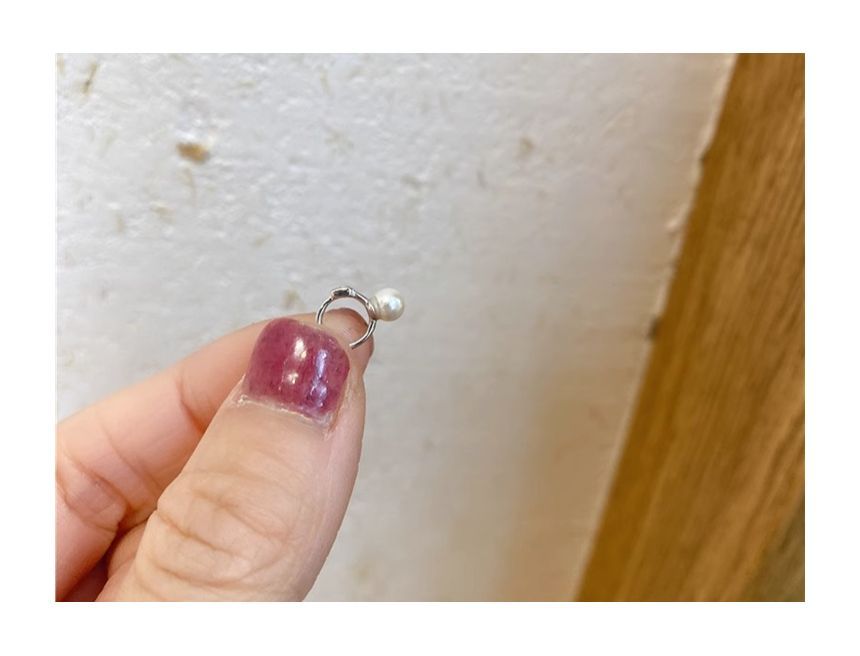 Silver Sterling Faux Huggie Pearl Earring