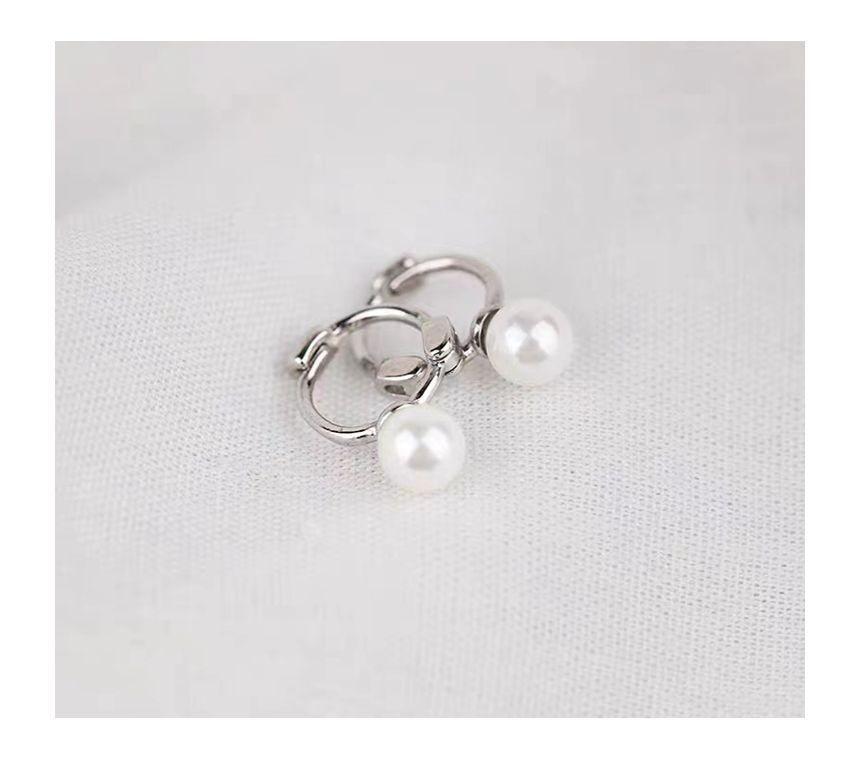 Silver Sterling Faux Huggie Pearl Earring