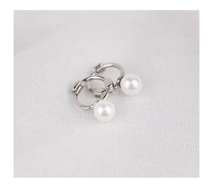 Silver Sterling Faux Huggie Pearl Earring