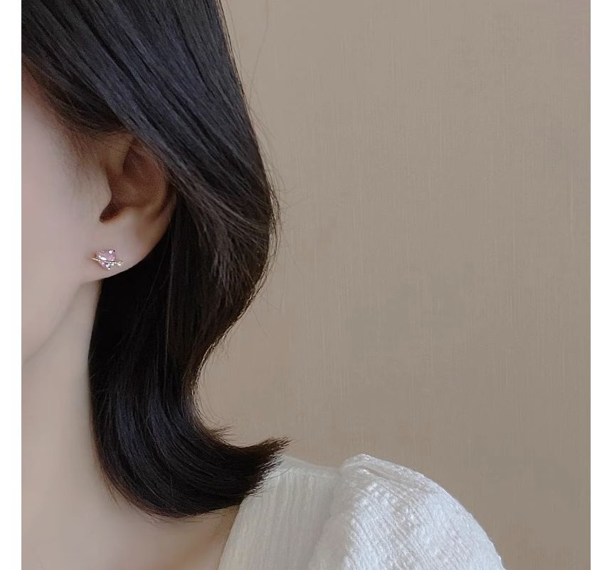 Sterling Silver Heart Earring Planet Stud Rhinestone