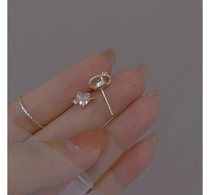 Sterling Silver Heart Earring Planet Stud Rhinestone