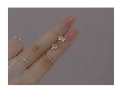 Sterling Silver Heart Earring Planet Stud Rhinestone