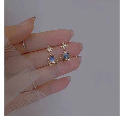 Planet Earring Faux Rhinestone Stone Star Cat Alloy Drop Eye