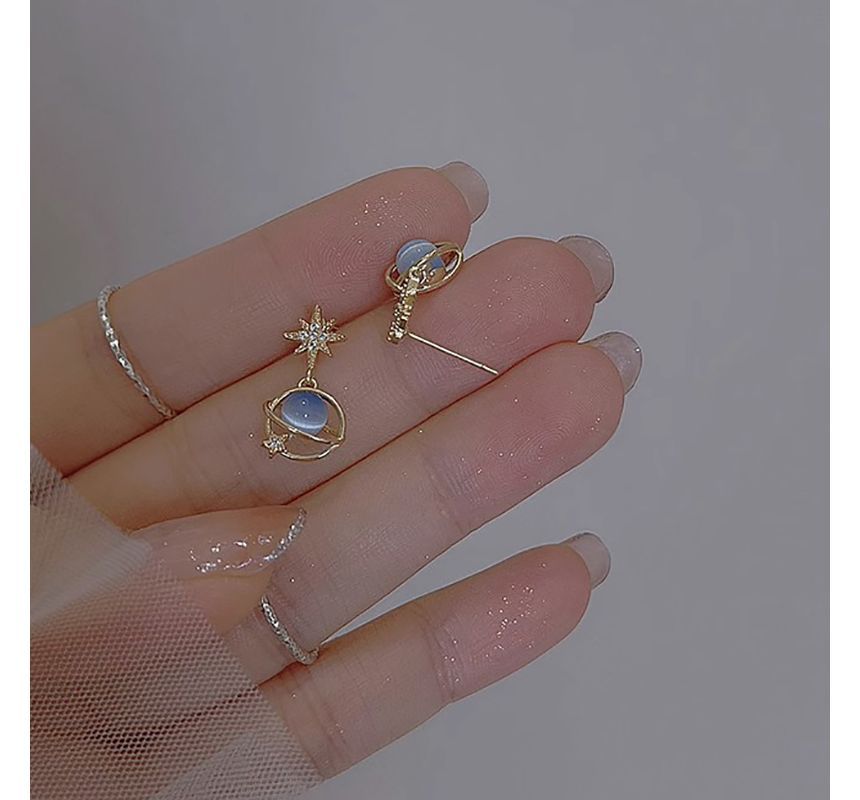 Planet Earring Faux Rhinestone Stone Star Cat Alloy Drop Eye
