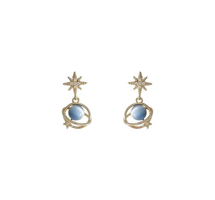 Planet Earring Faux Rhinestone Stone Star Cat Alloy Drop Eye