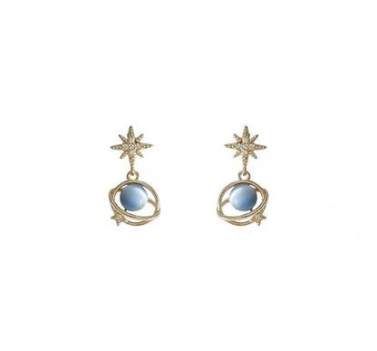 Planet Earring Faux Rhinestone Stone Star Cat Alloy Drop Eye