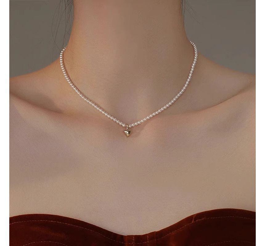 Choker Pendant Faux Pearl Heart