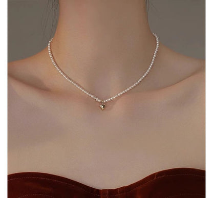 Choker Pendant Faux Pearl Heart
