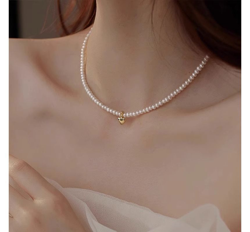 Choker Pendant Faux Pearl Heart