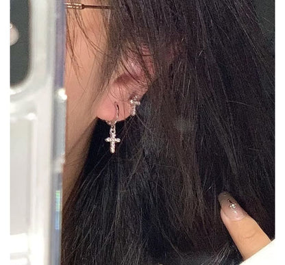 Rhinestone Asymmetrical Drop Earring Cross Alloy