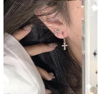 Rhinestone Asymmetrical Drop Earring Cross Alloy