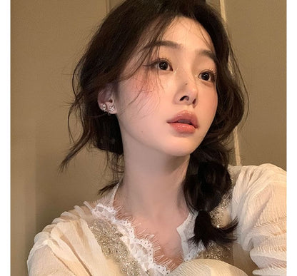 Rhinestone Faux Ear Star Alloy Pearl Cuff