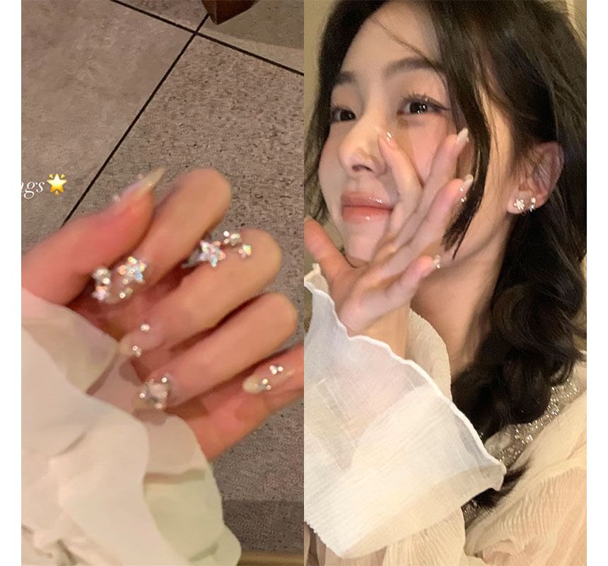 Rhinestone Faux Ear Star Alloy Pearl Cuff