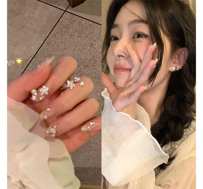 Rhinestone Faux Ear Star Alloy Pearl Cuff