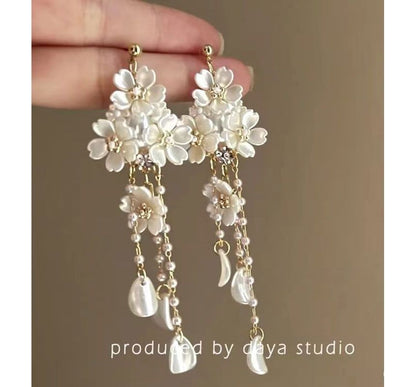 Floral Alloy Earring Chandelier Faux Pearl
