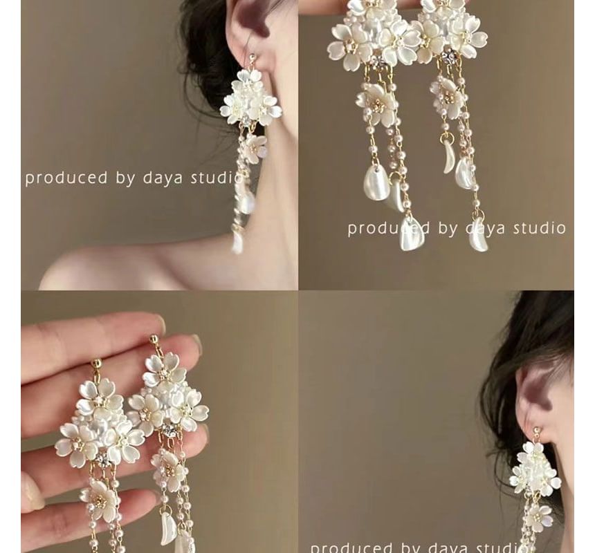 Floral Alloy Earring Chandelier Faux Pearl